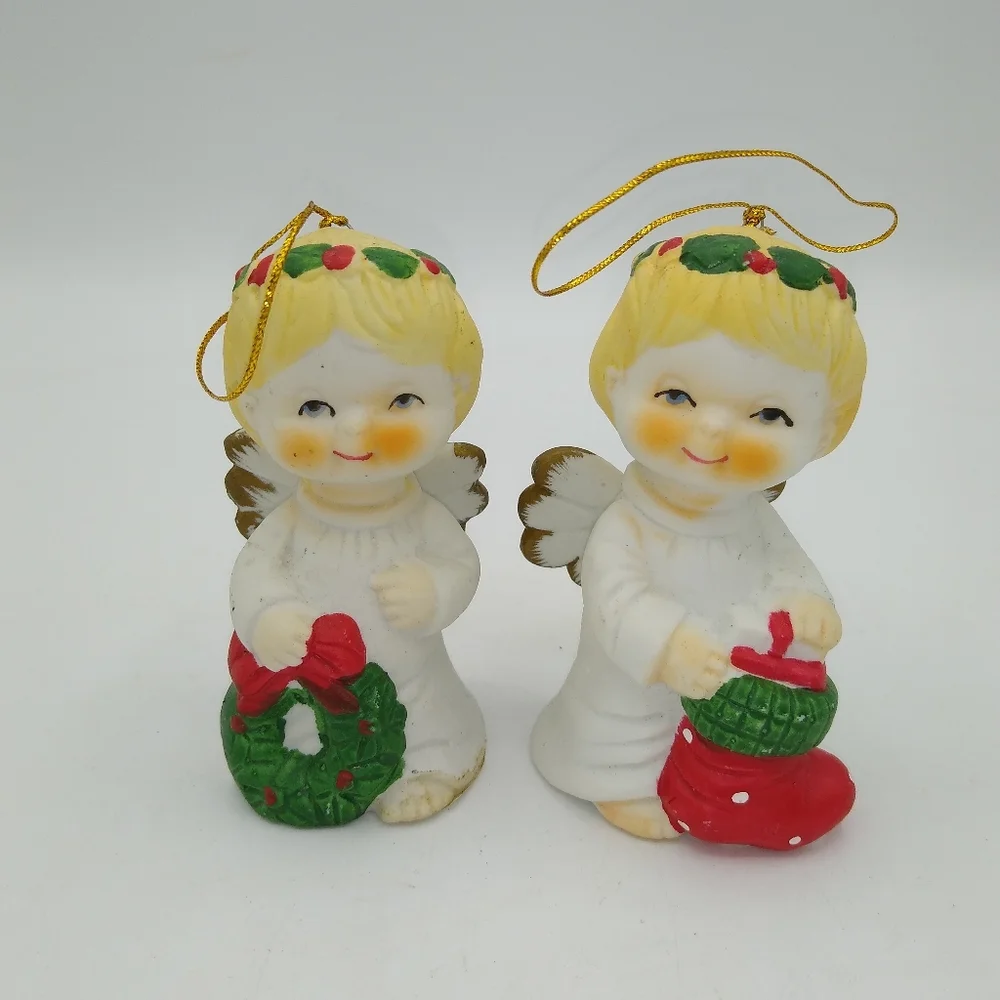 Jamestown China Christmas Cherubs Porcelain Angel Ornaments Set of 4 Vintage Box
